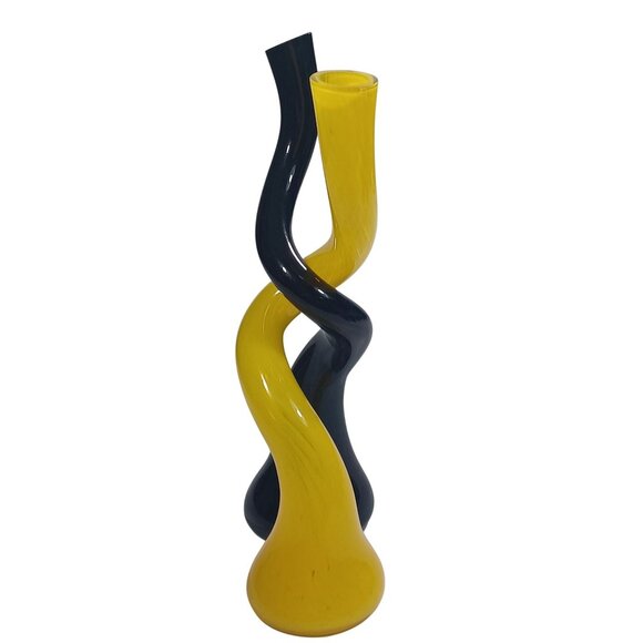 Vintage O'Dell Twist Entwined Art Glass Bud Vases Candle Holders Set Art Deco Bl - Picture 3 of 15